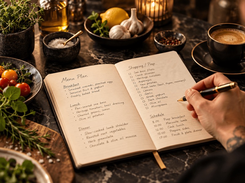 Planning a menu in a notebook